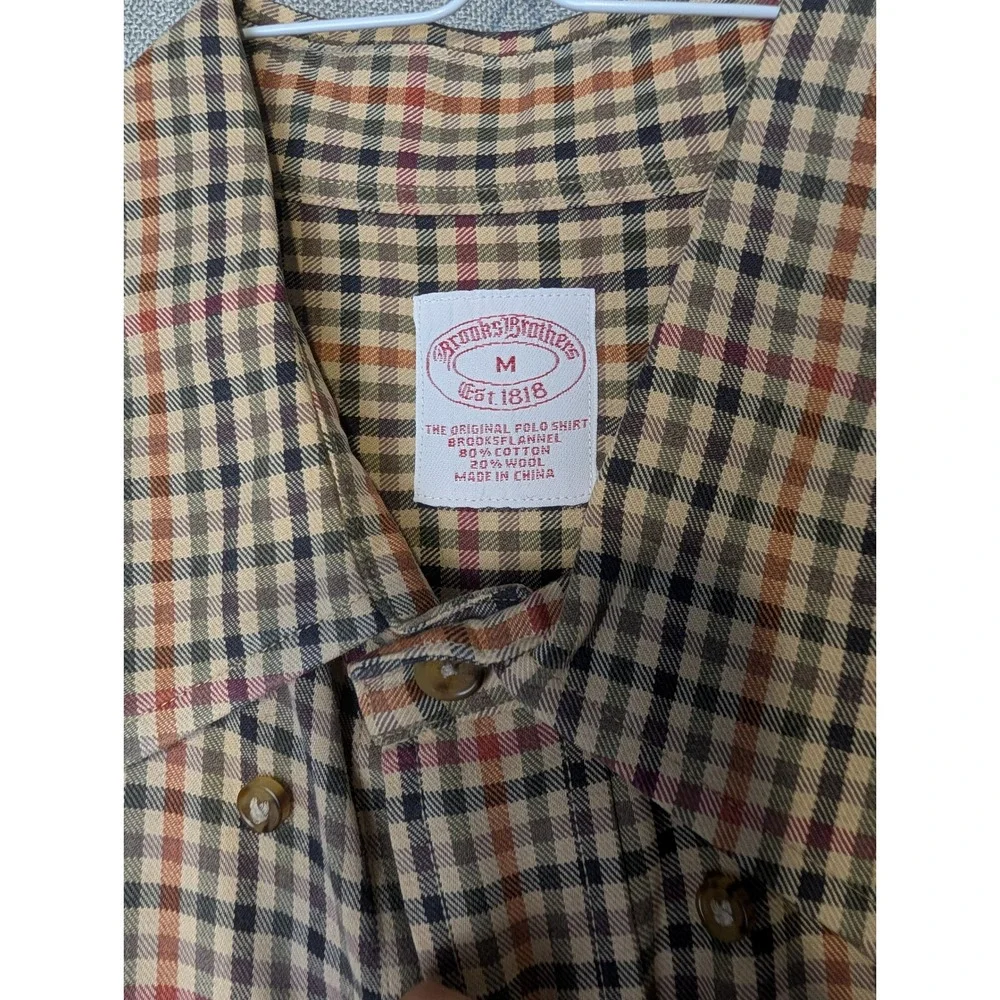 Brooks‎ Brothers Button Down Mens M Multicolor Tattersall Check Wool Flannel - Picture 2 of 8